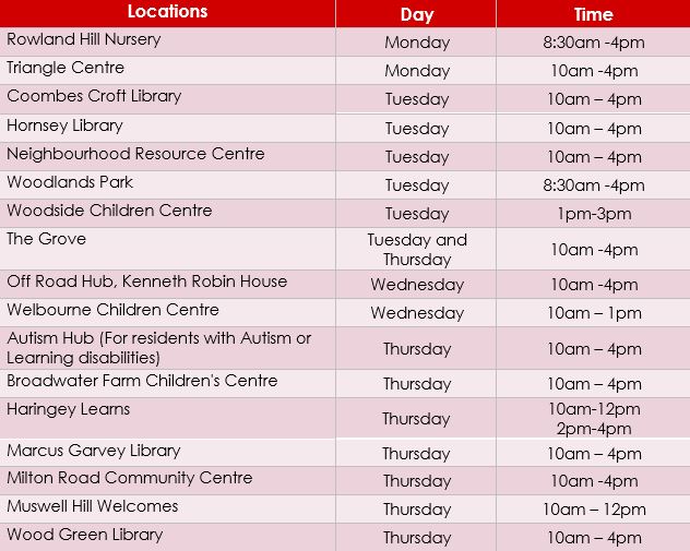 Haringey location timetable